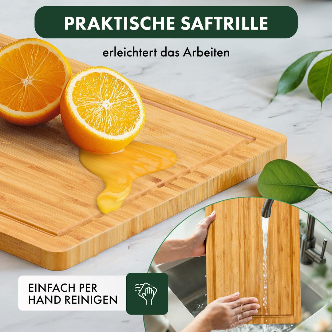 Blumtal Schneidebrett aus 100% Bambus - 2cm dickes Holzbrett antibakterielle - massives Schneidebret