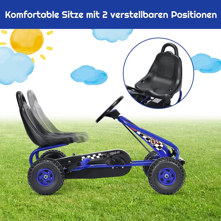 DREAMADE Gokart mit Handbremse & verstellbarem Sitz, Tretauto Tretfahrzeug mit geschlossenem Kettenk
