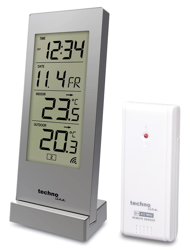 techno line WS9767 Funk-Wetterstation mit Aussensensor - Digitale Temperaturstation mit Funkuhr | In