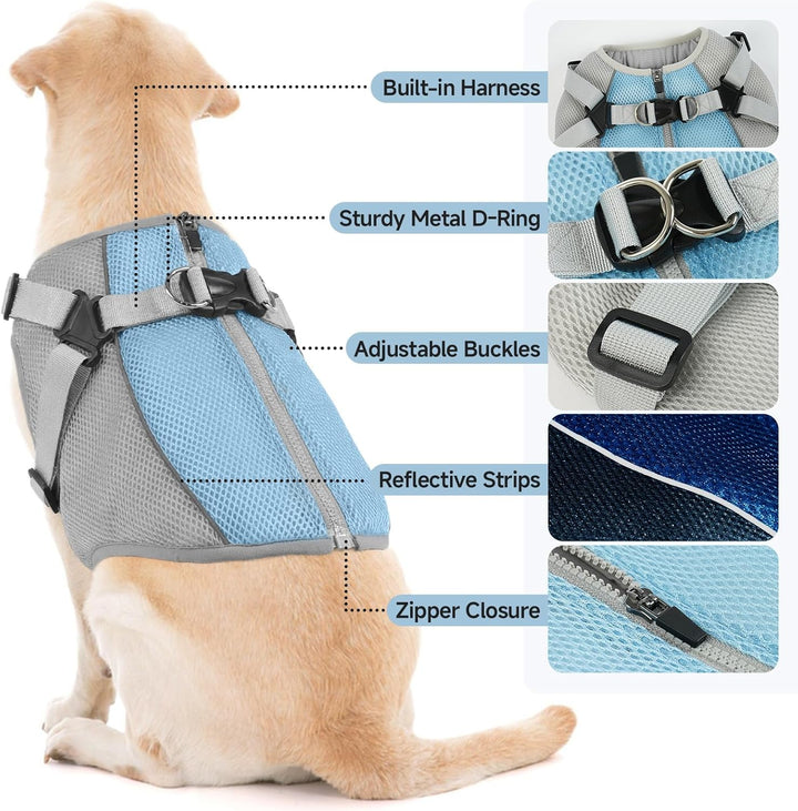 Kühlmantel Hund mit Geschirr, Kühlshirt Kühlanzug Hund Uv-Schutz Hundeweste für Den Sommer, Kühlt Ih