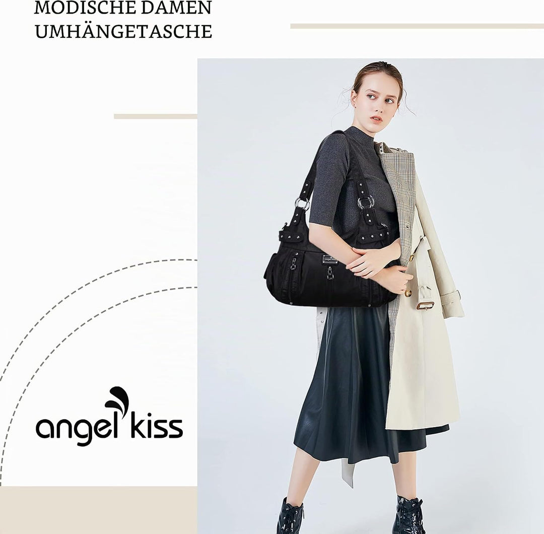 Angelkiss Large Purses and Handbags for Women Washed Faux Leather Crossbody Hobo Satchel Shoulder Ha