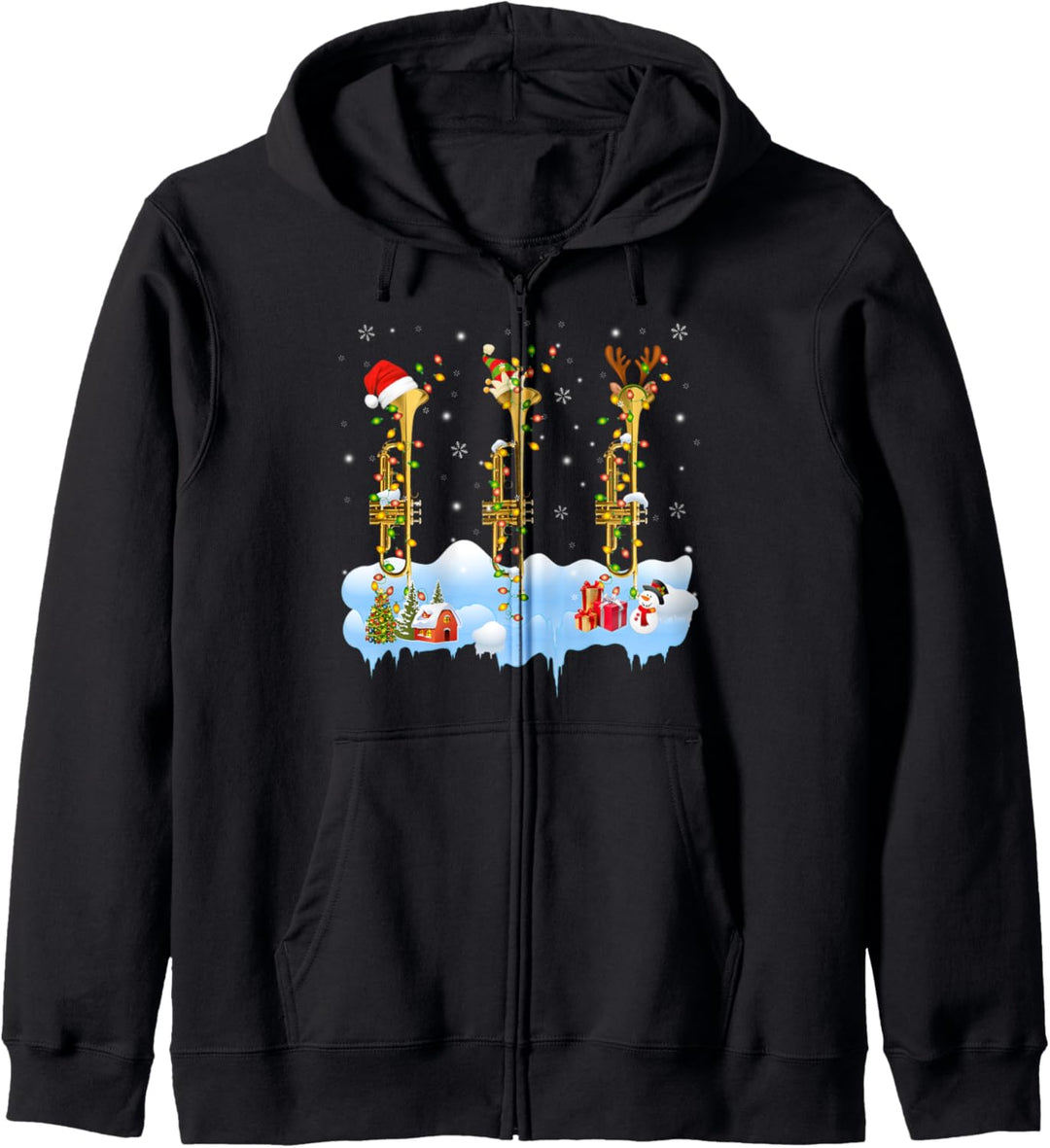 Weihnachtsmann Elf Rentier Trompete Musikinstrumente Musiker Kapuzenjacke