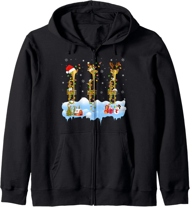 Weihnachtsmann Elf Rentier Trompete Musikinstrumente Musiker Kapuzenjacke