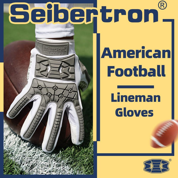 Seibertron Lineman 2.0 Padded Palm Football Receiver Gloves, Flexible TPR Impact Protection Back of