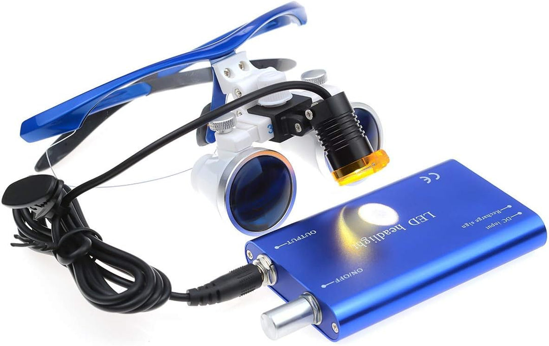 BONEW 3,5 x Fernglas-Lupen + 3 W LED-Scheinwerfer mit Filter + Aluminiumbox blau