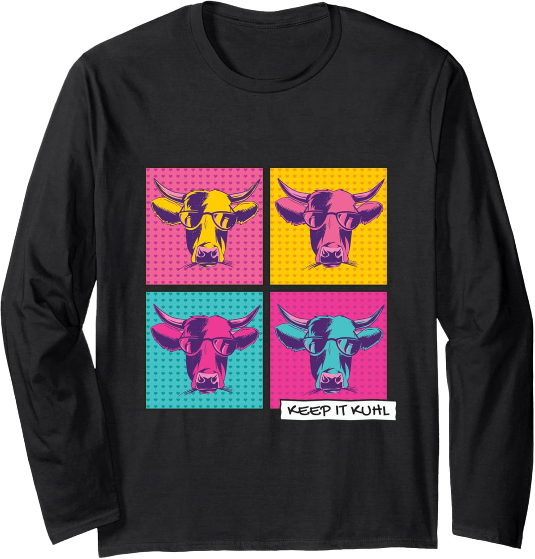 Kuh Kuhl Kühe Sonnenbrille Pop Art Bauern Cowboy Cowgirl Langarmshirt