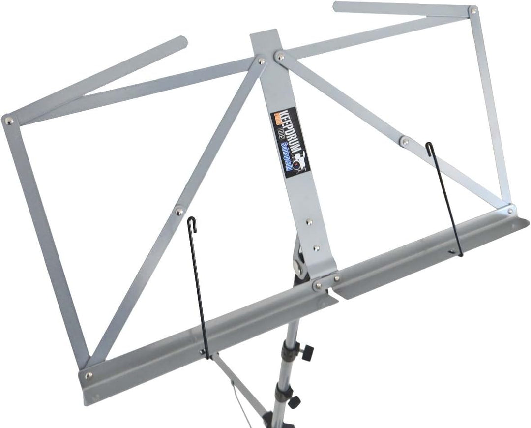 keepdrum MUS3SV Notenständer Silber mit Tasche + 2 Stück Notenpult Magnete