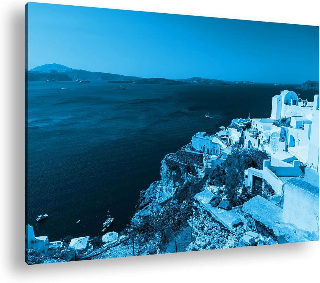 deyoli Blick auf die Griechische Küstenstadt Format 80x60 Effekt: Monocrome Blau als Leinwandbild, M