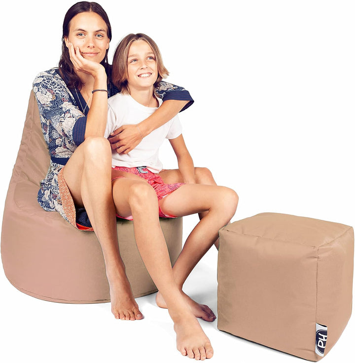 PATCH HOME Gamer Kissen Lounge Kissen Sitzsack Sessel Sitzkissen Bean Bag + Würfel/Hocker mit Reissv