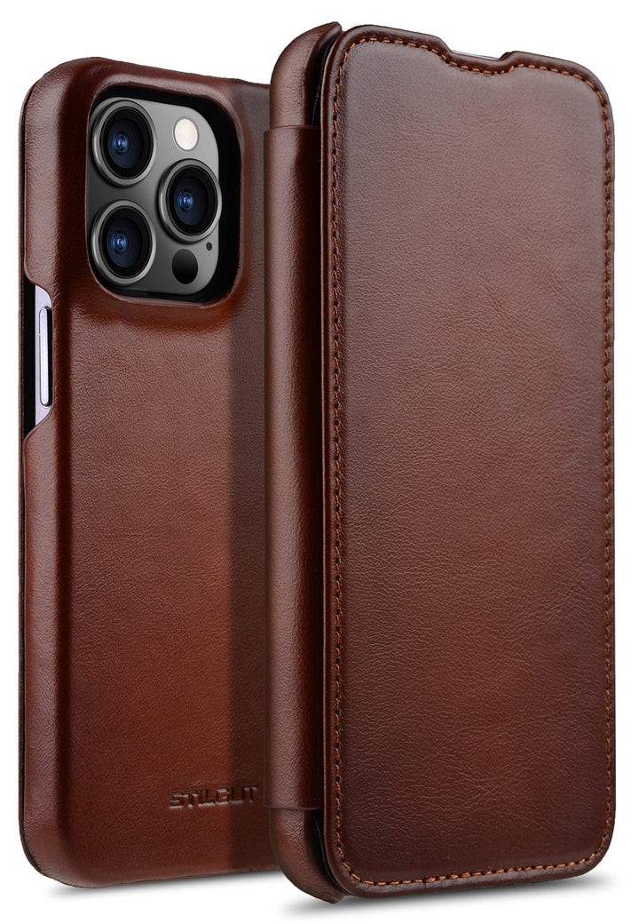 STILGUT Book Case kompatibel mit iPhone 13 Pro Max (6.7“) Hülle aus Leder zum Klappen, Klapphülle, H