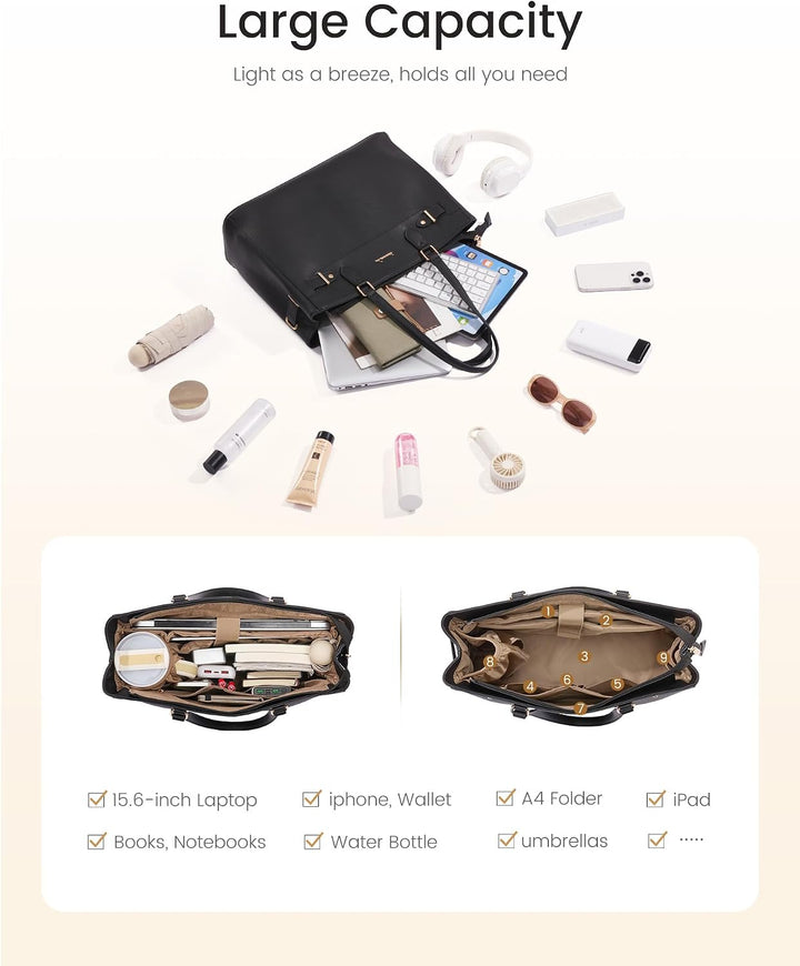 LOVEVOOK Handtasche Damen Mittelgross, 15,6" Shopper Tasche Arbeitstasche Elegant Laptoptasche Gross