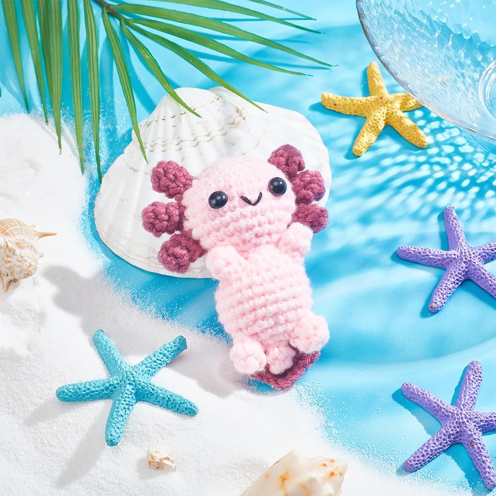 FREEBLOSS Häkelset Axolotl Häkelgarn und Häkelnadel Set mit Anleitung - Häkeltier Set für Handarbeit