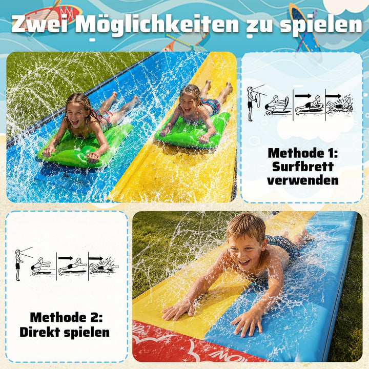 19.69ft/600cm Wasserrutsche und 2 Bodyboards | Garten-Wasserrutsche Sommer-Rutsch-Wasserrutschen Was