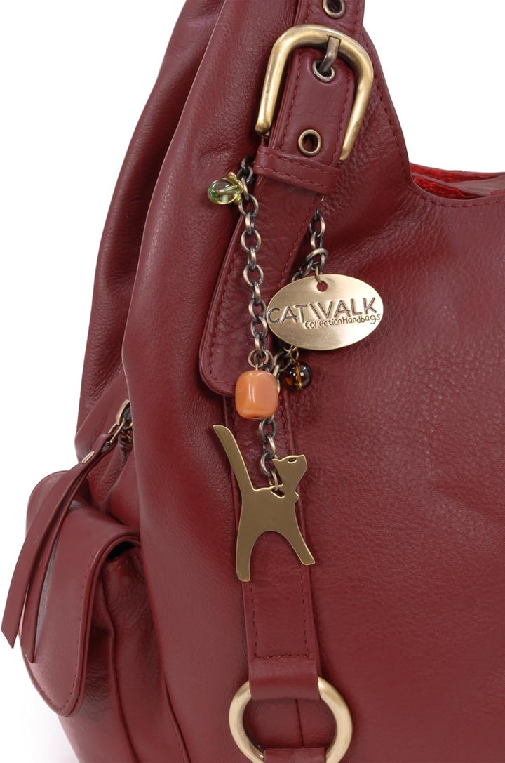 Catwalk Collection Handbags - Damen Leder Schultertasche - Handtasche Gross - Hobo Bag mit Viele Fäc