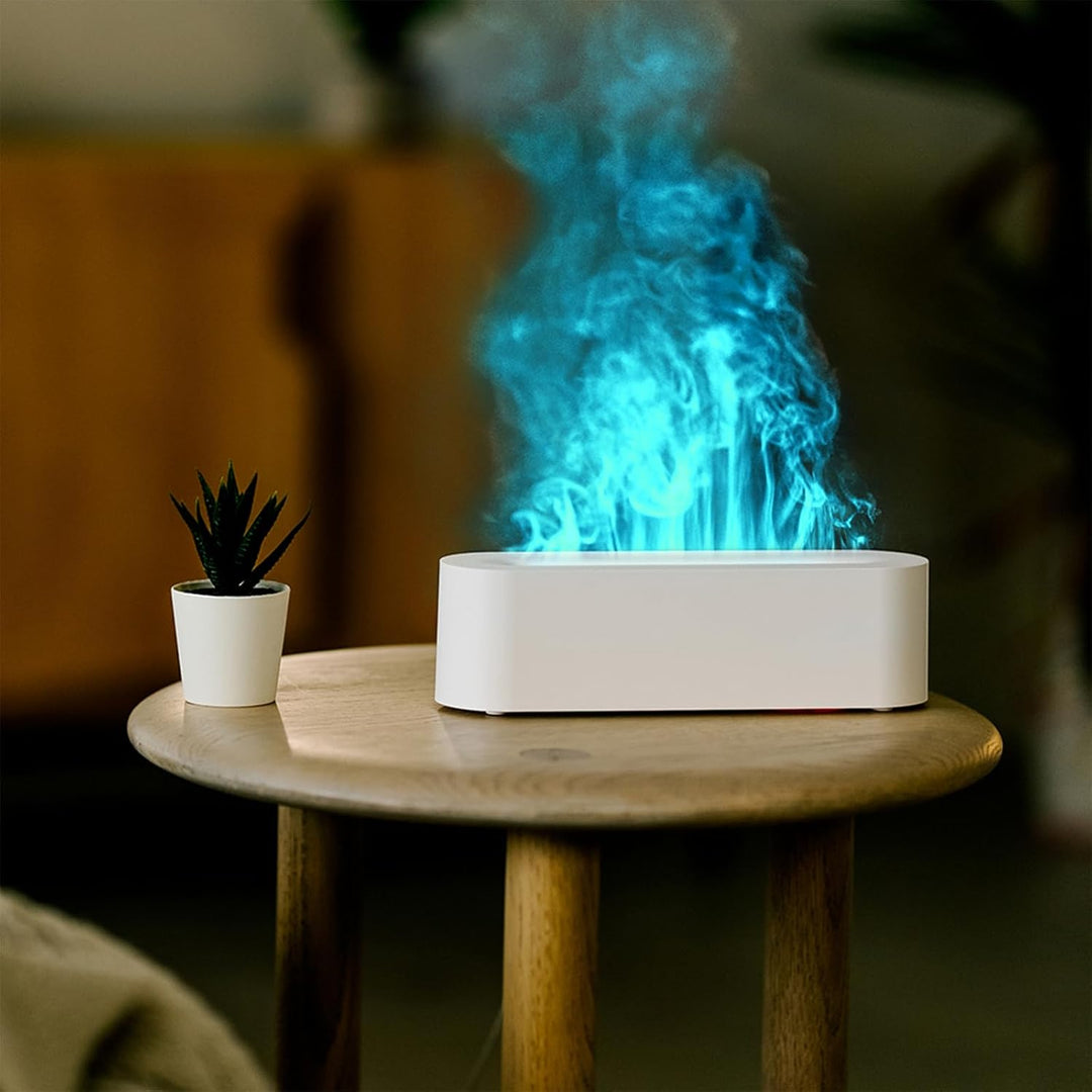 Raumluftbefeuchter, 7-Farben-Flammen-Desktop-Luftbefeuchter Mit 3-Gang-Timing Und Automatischer Absc
