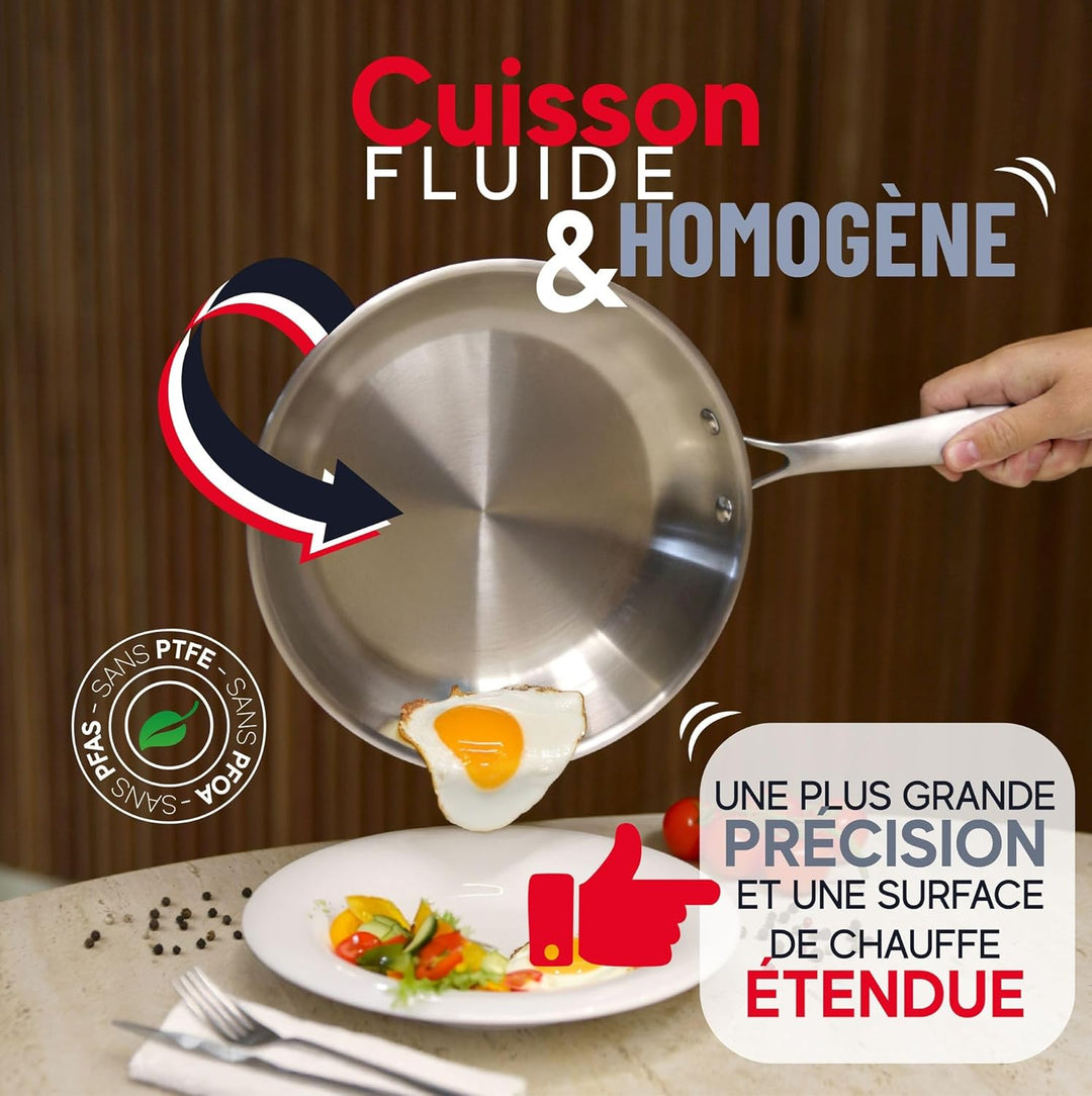 MENASTYL - Wok Triply 24 cm aus Edelstahl, Induktion Wokpfanne – 6020519