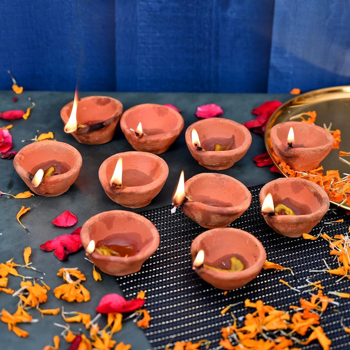 Natürlicher Ton, traditionelles Diwali Ke Diye | Erdton Diya | Mitti Ka Diva | Diyas für Pooja (12 S