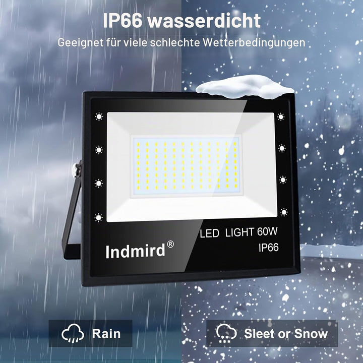 Indmird LED Strahler Aussen 100W, 2 Stücke Superhell 10000LM LED Fluter 6500K Kaltweiss LED Scheinwe