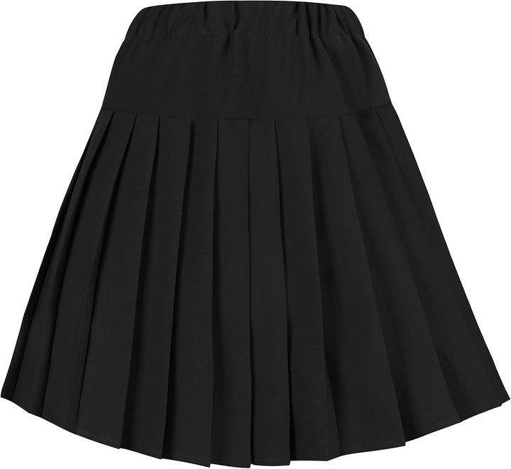 Urbancoco Damen Schulmädchen-Stil Faltenrock Elastische Hohe Taille Minirock L Solid Balck, L Solid
