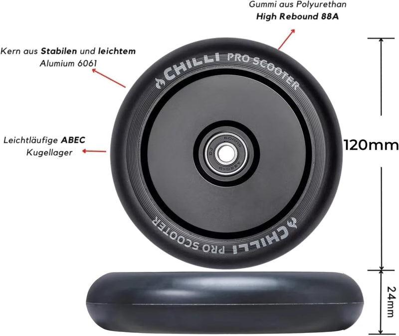 Chilli Pro Scooter Hollowcore Stunt-Scooter Rolle 120mm I Trick I Tret I Roller I Wheel I Abec 9 Kug