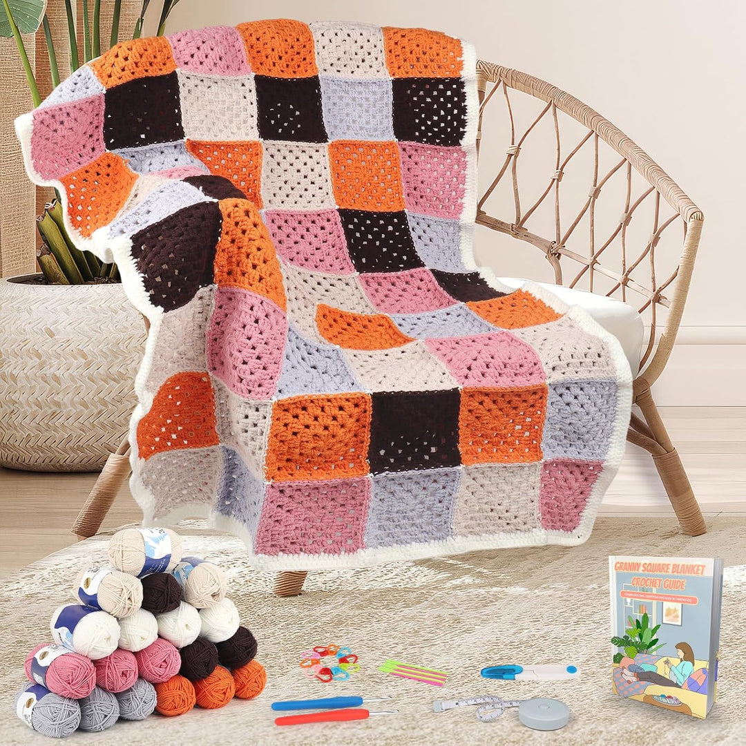 Aeelike Häkelset Anfänger für Granny Square Decke, Starter Häkelset für Erwachsene mit Häkelnadeln 4