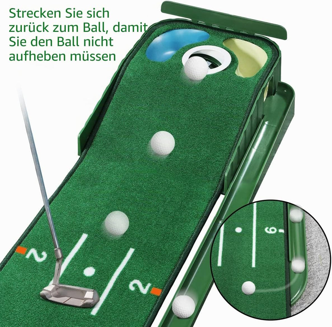 Putting-Grün, Indoor-Matte Mit Ballrücklauf und 3 Löchern, Golf-Trainingsausrüstung für Zuhause oder