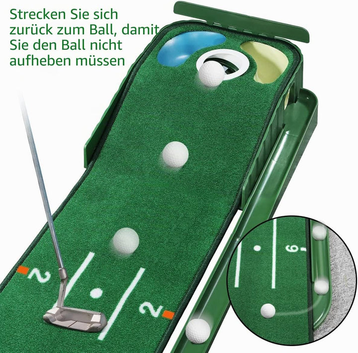 Putting-Grün, Indoor-Matte Mit Ballrücklauf und 3 Löchern, Golf-Trainingsausrüstung für Zuhause oder