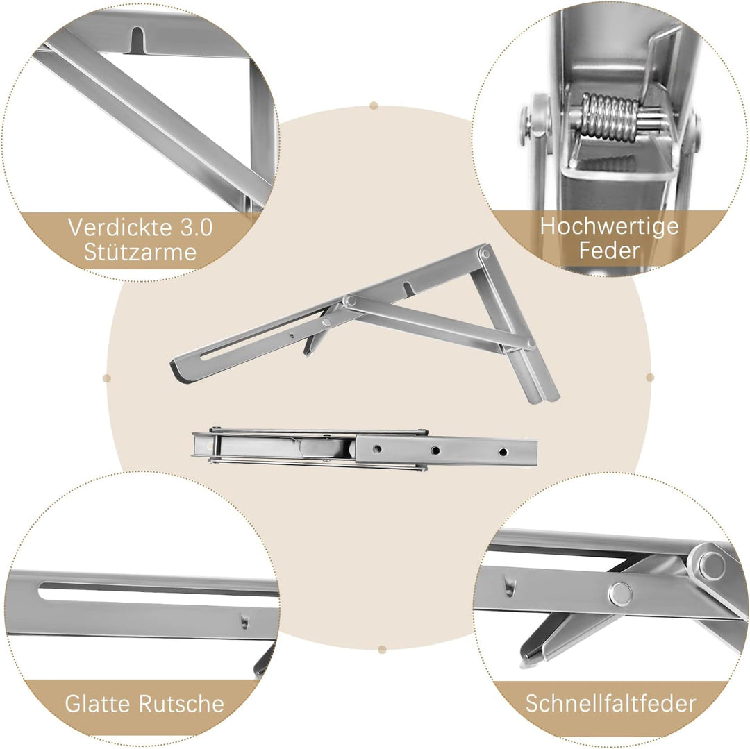 Klappkonsole Schwerlast 300MM, LYCXAMES 2 Stück Edelstahl Wandhalter Tisch Klappregalhalterungen Büc