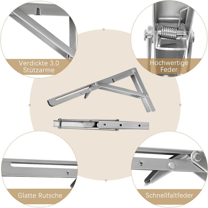 Klappkonsole 400MM, 2 Stück Klappkonsole Schwerlast, Edelstahl Klapptisch Wand, Klappregalhalterunge