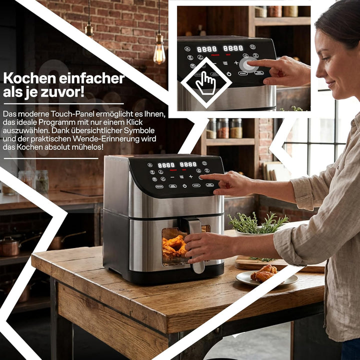 Retoo Heissluftfritteuse XXL 8L Airfryer 12-in-1 Funktionen, 1800W Leistung, Antihaftbeschichtung, T