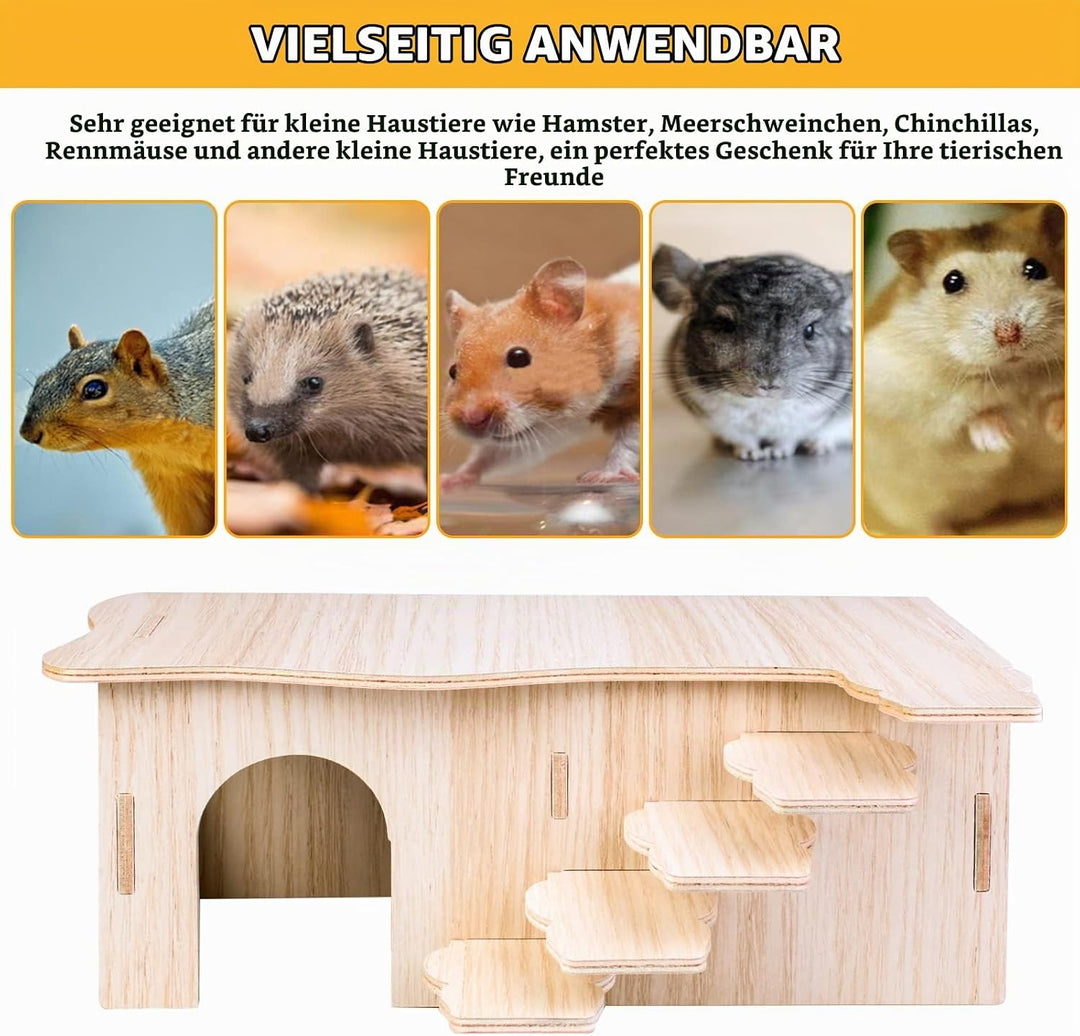 Vegena 2 Stück Hamster Haus, Hamster Haus aus Holz, Hamster Mehrkammernhaus, Hamster Eckhaus Holz Ha