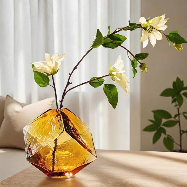 Glasvase Modern Blumenvase Handgefertigte kristallklare Schmale Vase Glas Tischdeko für Wohnzimmer S