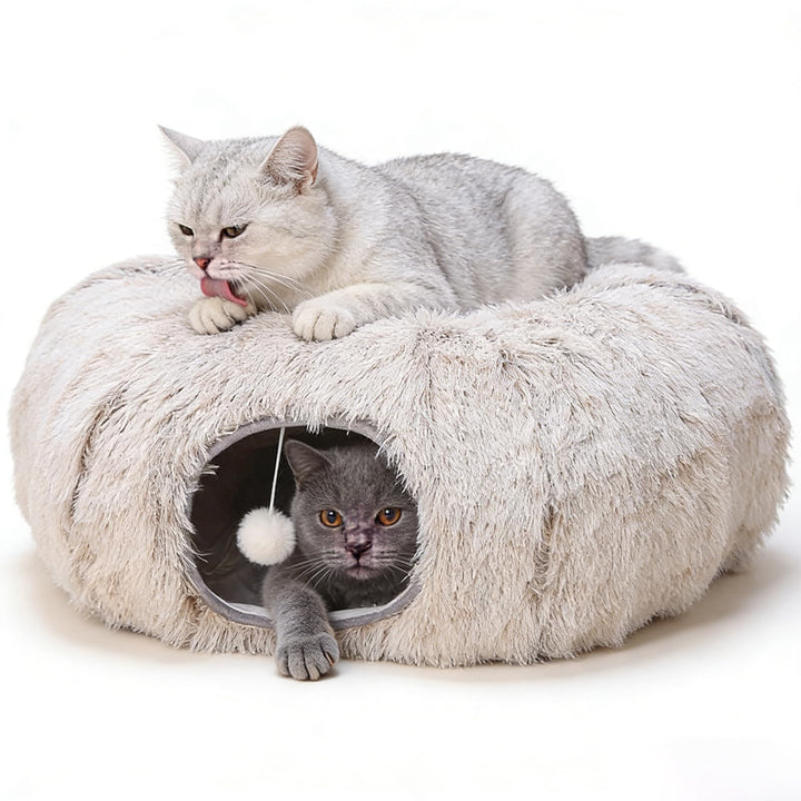 Katzentunnel Grosse, Katzenspielzeug mit Plüsch Katze Bett Katzentunnel mit Ball für Indoor Katzen,