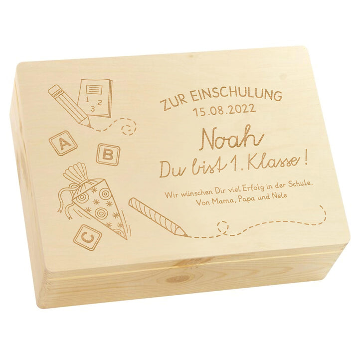 LAUBLUST Holzkiste mit Gravur - Personalisiert mit Datum | Name | WIDMUNG - Naturbelassen, Grösse L