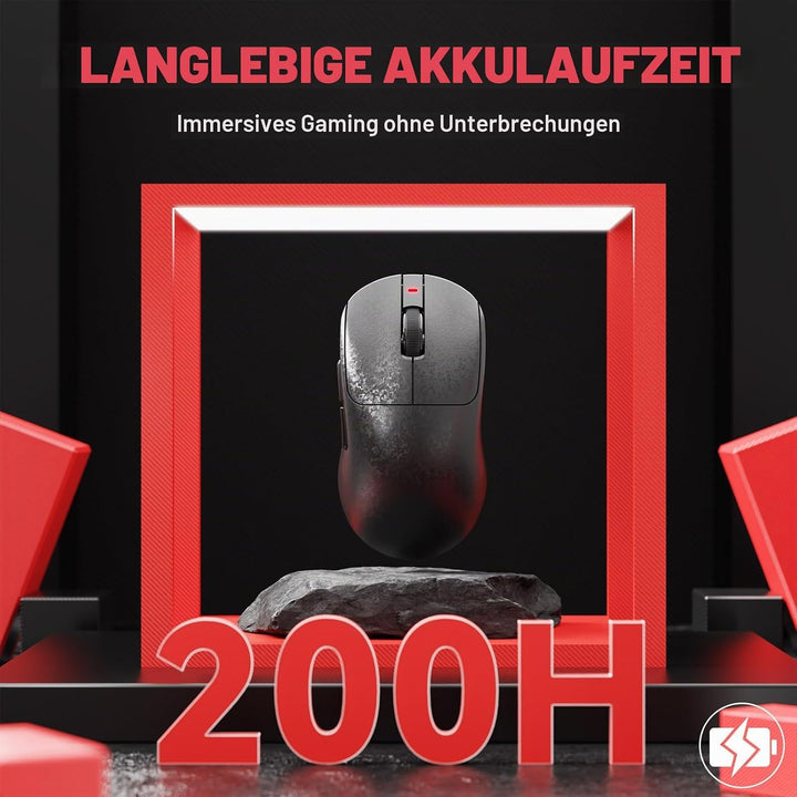 A.JAZZ AJ199 Carbonfaser-Gaming-Maus, Kabellos 2,4G/BT/USB-C Tri-Mode, Ultraleicht 55g, Optischer Pi