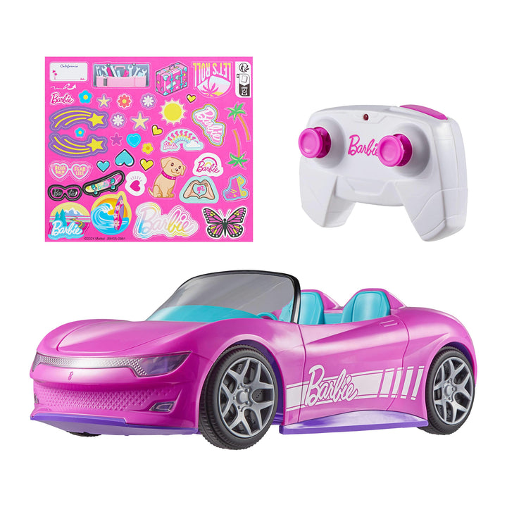 Hot Wheels Barbie Spielzeugauto, ferngesteuertes pinkfarbenes Cabrio, Platz für 2 Barbie-Puppen und