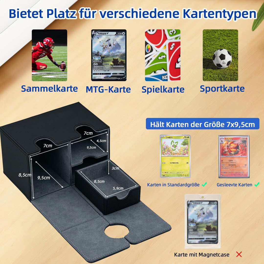 Card Deck Box for MTG, Kartenbox mit Würfel Tray, Gathering Aufbewahrungsbox für 200+Karten, PU Lede