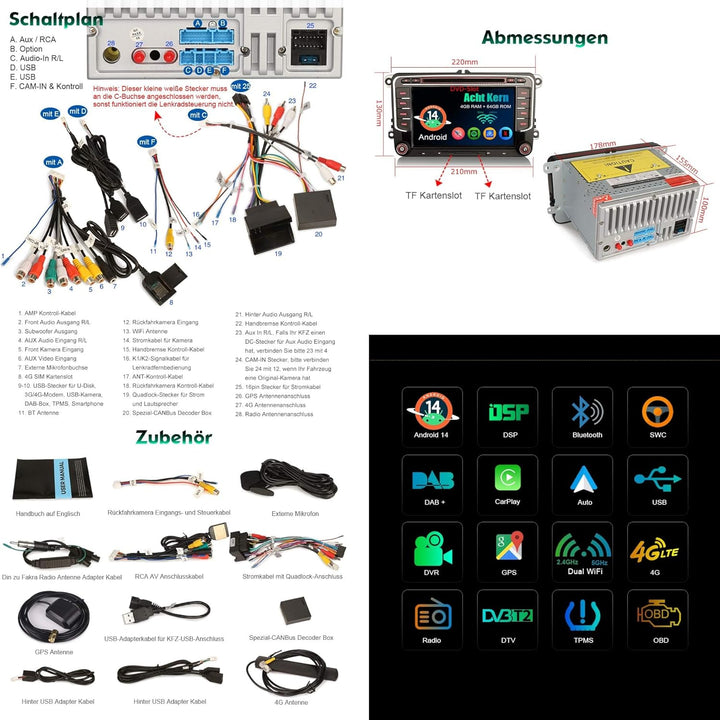 Erisin 8 Kern 4GB+64GB Android 14 Autoradio mit Bluetooth 5.0 Für VW Caddy Amarok Polo Crafter T6 Sk