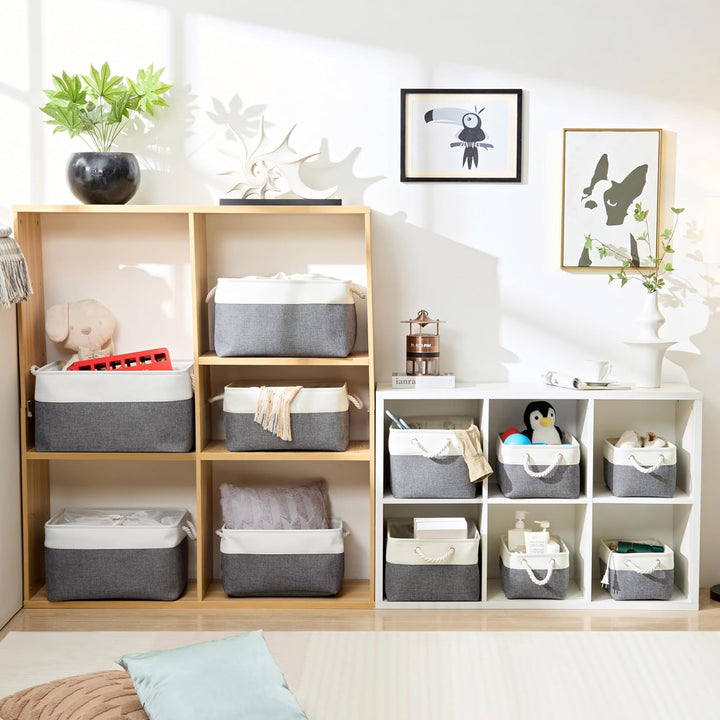 Mangata Canvas Aufbewahrungsbox 4er Set, Faltbare Aufbewahrungskörbe aus Stoff mit Griffen für Schrä