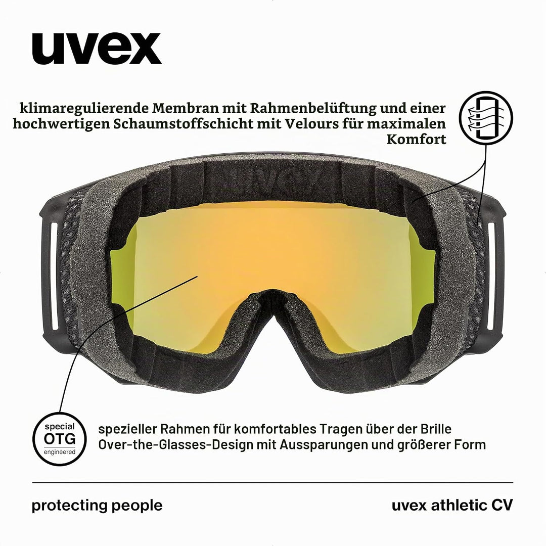 Uvex Unisex Athletic Cv Skibrille (1er Pack) Einheitsgrösse black mat/orange-yellow, Einheitsgrösse