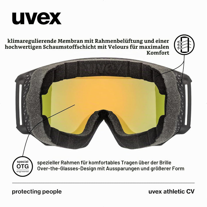 Uvex Unisex Athletic Cv Skibrille (1er Pack) Einheitsgrösse black mat/orange-yellow, Einheitsgrösse
