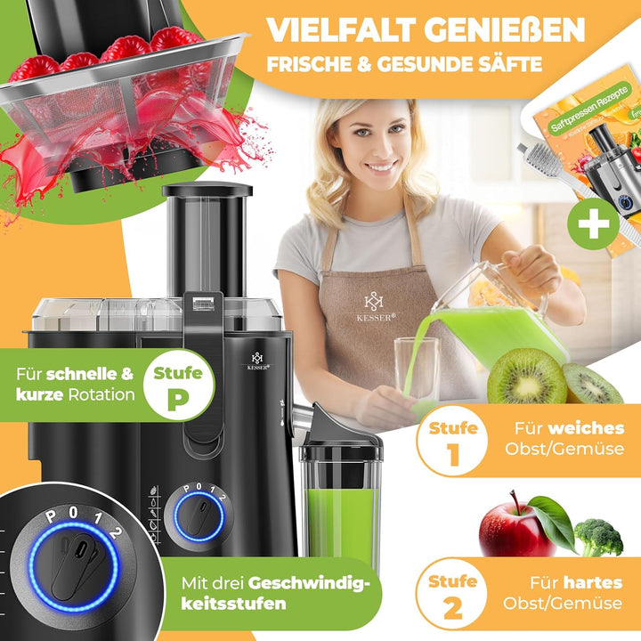 KESSER® Entsafter für Obst und Gemüse aus Edelstahl 1100W grosse 85 mm Einfüllöffnung inkl. Reinigun