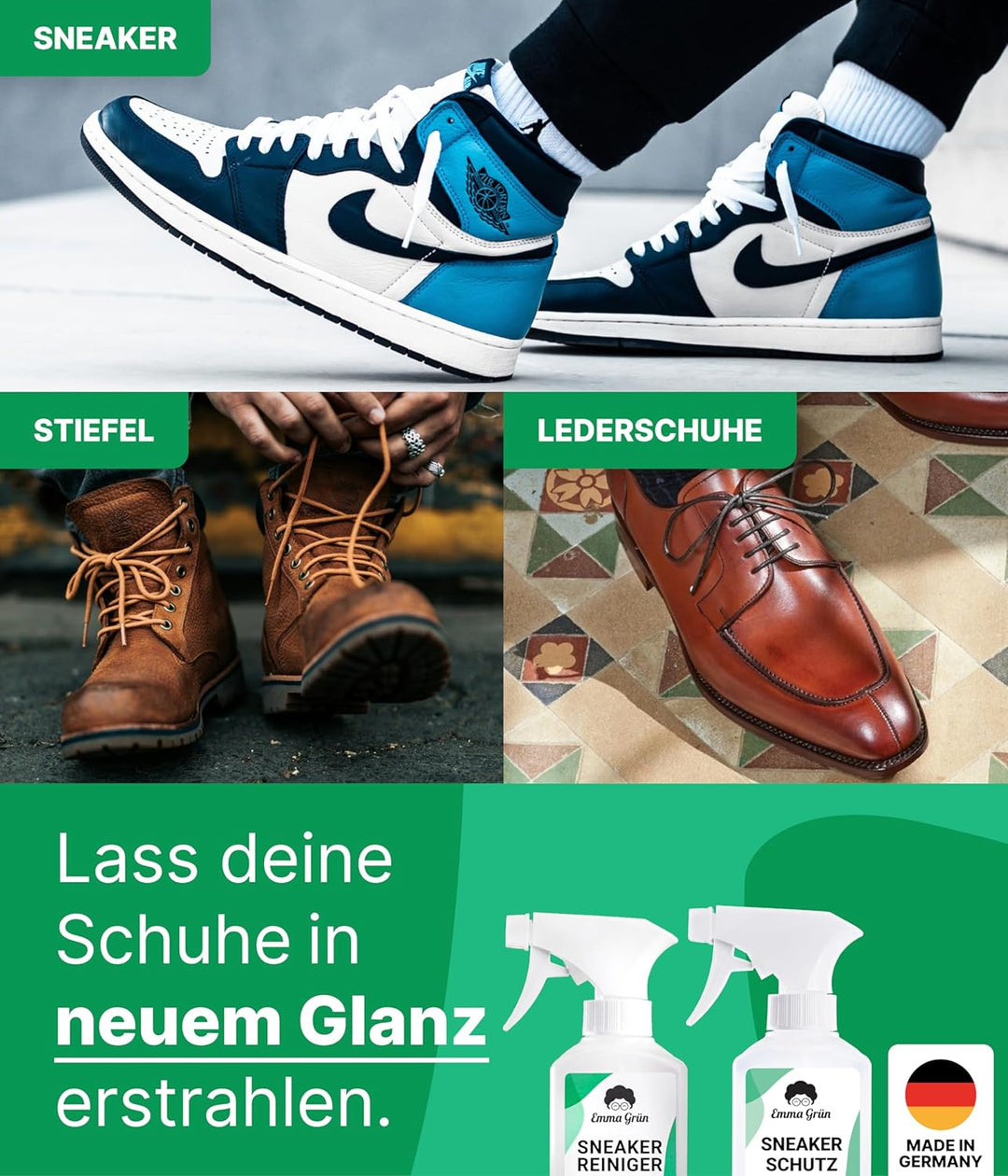 Emma Grün® Sneaker Cleaner Reinigungsset 250ml [Bürste + Imprägnierspray] - Nachhaltiges Komplettset