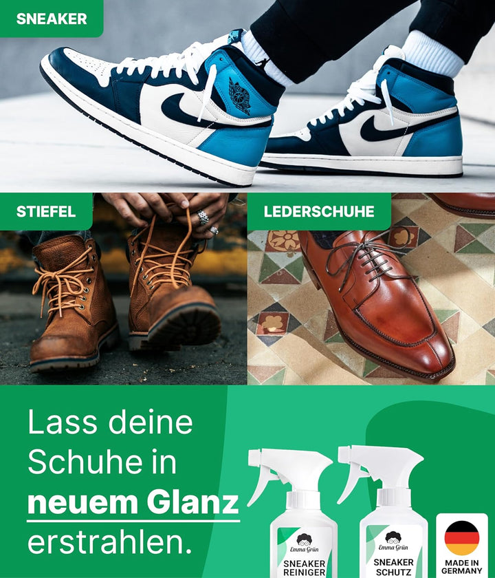 Emma Grün® Sneaker Cleaner Reinigungsset 250ml [Bürste + Imprägnierspray] - Nachhaltiges Komplettset