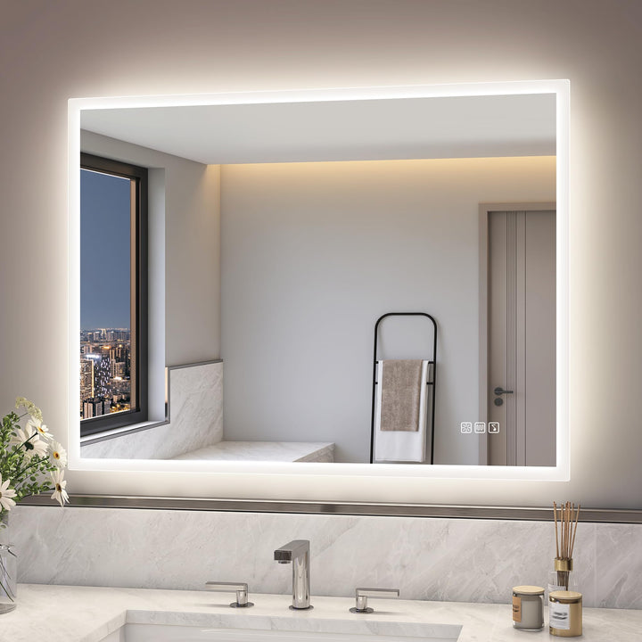 S'bagno Badezimmer-Spiegel-mit-Beleuchtung 80x60cm, LED-Badspiegel-mit-Beleuchtung, Bluetooth, Entfo