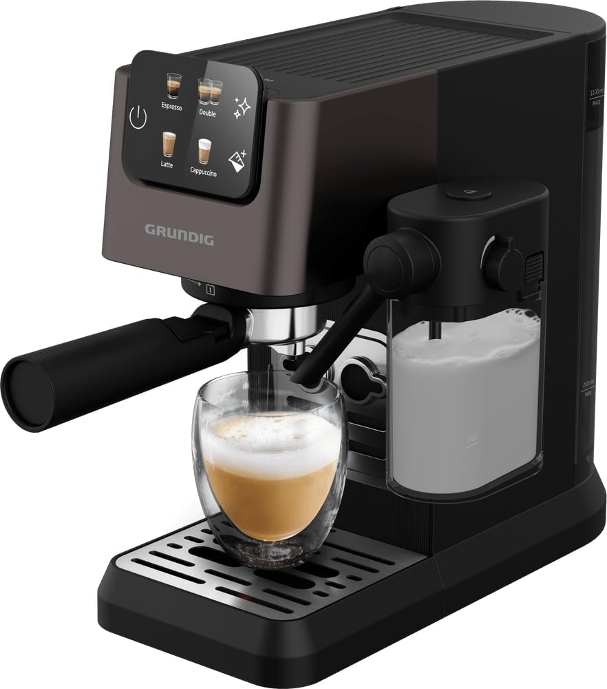 GRUNDIG KSM 5330 Siebträgermaschine mit integriertem Milchbehälter, 1628 W Leistung, 15 bar Pumpendr
