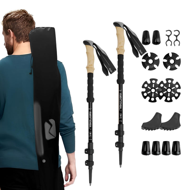 Teleskop Wanderstöcke faltbar (Aluminium) - 2er Set Ultraleicht 62-135cm verstellbar mit Korkgriff |
