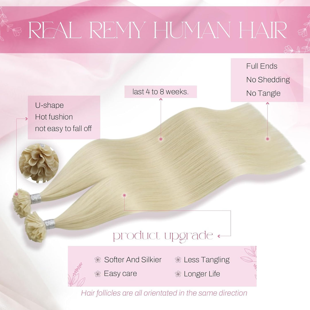 Moresoo Extensions Echthaar Bondings Blond 1g Remy Keratin Echthaar Bondings Extensions U Tip Platin