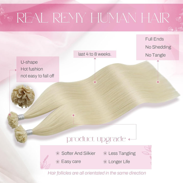 Moresoo Extensions Echthaar Bondings Blond 1g Remy Keratin Echthaar Bondings Extensions U Tip Platin