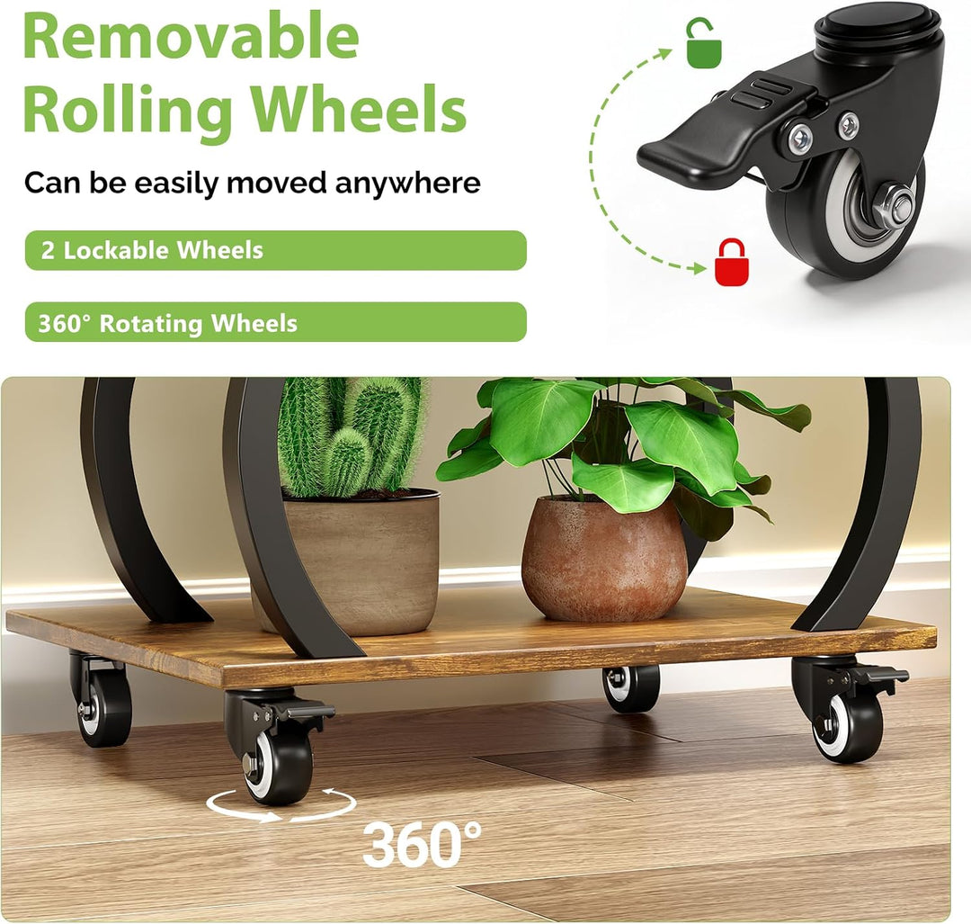 Bonnlo Pflanzenständer mit Wachstumslicht, Pflanzenregal Metall Holz mit Rollen, Blumenständer indoo